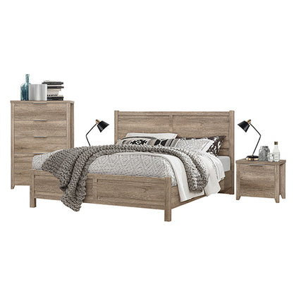 3 Pieces Bedroom Suite Natural Wood Like MDF Structure King Size Oak Colour Bed, Bedside Table