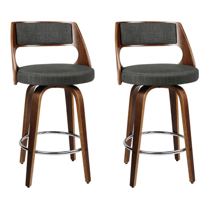 Artiss Set of 2 Wooden Swivel Bar Stools - Charcoal, Wood and Chrome