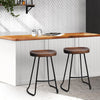 Artiss Set of 2 Elm Wood Backless Bar Stools 65cm - Black and Dark Natural