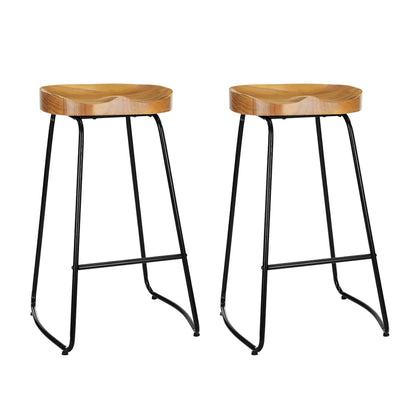 Artiss Set of 2 Elm Wood Backless Bar Stools 75cm - Black and Light Natural