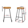 Artiss Set of 2 Elm Wood Backless Bar Stools 75cm - Black and Light Natural