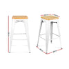 Artiss Set of 2 Metal and Bamboo Bar Stools - White