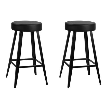 Artiss Set of 2 PU Leather Bar Stools Square Footrest - Black