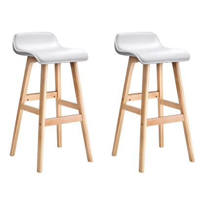 Artiss Set of 2 PU Leather Wood Wave Style Bar Stool - White