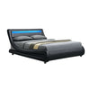 Artiss Alex LED Bed Frame PU Leather - Black Double