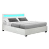 Artiss Cole LED Bed Frame PU Leather Gas Lift Storage - White Double