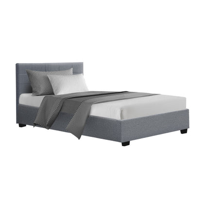 Artiss Lisa Bed Frame Fabric Gas Lift Storage - Grey King Single