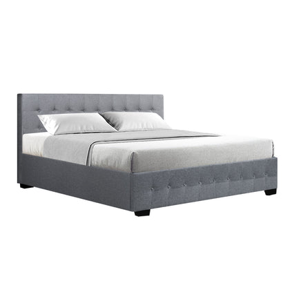 Artiss Roca Bed Frame Fabric Gas Lift Storage - Grey King