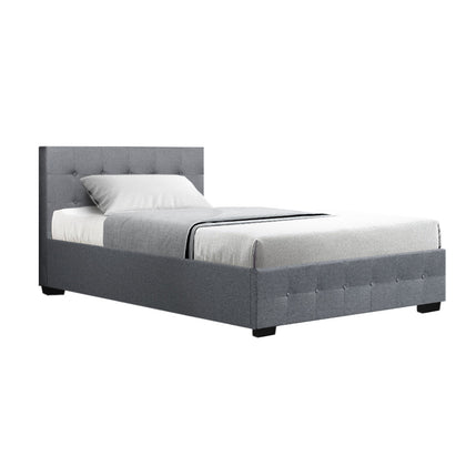 Artiss Roca Bed Frame Fabric Gas Lift Storage - Grey King Single