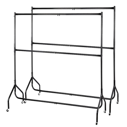 Set of 2 Clothes Racks Metal Garment Display Rolling Double Rails Hanger Airer Stand