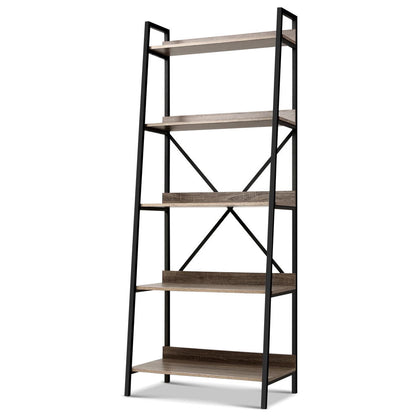 Artiss Bookshelf 5Tier Metal Bookcase Bookshelves Oak Book Shelf Display Storage