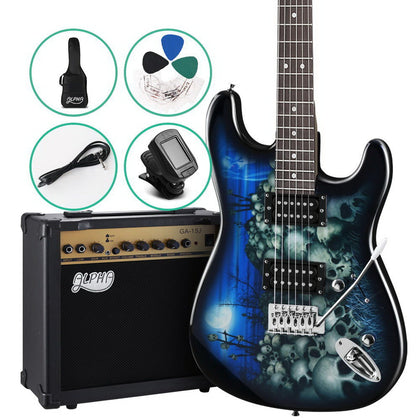 Alpha Electric Guitar Music String Instrument Rock Amplifier Pick Bag Set Blue