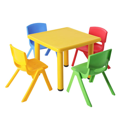 Keezi 60x60cm Kids Children Activity Study Desk Yellow Table & 4 Chairs Mixed