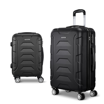 Wanderlite 2PCS Carry On Luggage Sets Suitcase TSA Travel Hard Case Lightweight Black