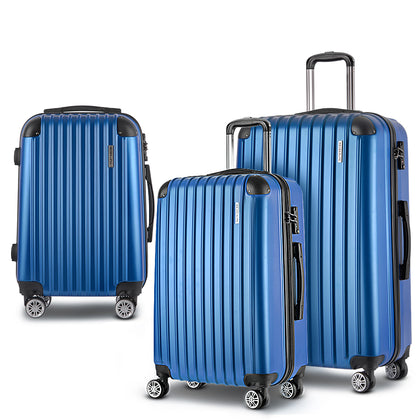 Wanderlite 3pcs Luggage Set Travel Suitcase Storage Organiser TSA lock Blue