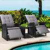 Gardeon 3PC Recliner Chairs Table Sun lounge Outdoor Furniture Wicker Adjustable Black