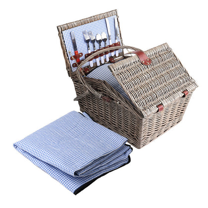 Alfresco 4 Person Picnic Basket Deluxe Baskets Outdoor Insulated Blanket