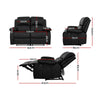 Artiss Recliner Chair 2-Seater Premium Leather Double Lounge Sofa Couch Black