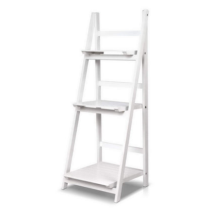 Artiss Display Shelf 3 Tier Wooden Ladder Stand Storage Book Shelves Rack White