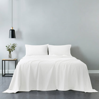 Royal Comfort Vintage Washed 100% Cotton Sheet Set Fitted Flat Sheet Pillowcases - Single - White