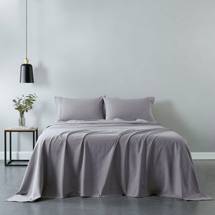 Royal Comfort Vintage Washed 100% Cotton Sheet Set Fitted Flat Sheet Pillowcases - King - Grey