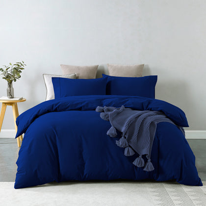 Royal Comfort Vintage Washed 100% Cotton Quilt Cover Set Bedding Ultra Soft - Single - Royal Blue