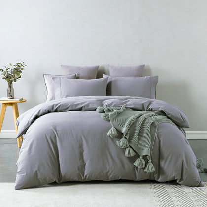 Royal Comfort Vintage Washed 100% Cotton Quilt Cover Set Bedding Ultra Soft - Double - Grey