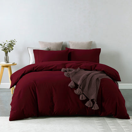 Royal Comfort Vintage Washed 100% Cotton Quilt Cover Set Bedding Ultra Soft - Double - Mulled Wine