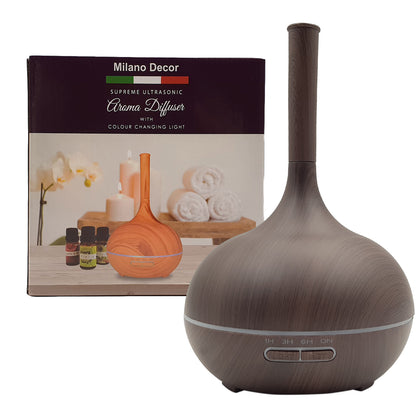 Milano Supreme Ultrasonic 400ml Aromatherapy Humidifier Diffuser LED with 3 Oils - Dark Wood