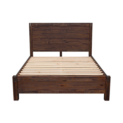 3 Pieces Bedroom Suite in Solid Wood Veneered Acacia Construction Timber Slat King Size Chocolate Colour Bed, Bedside Table