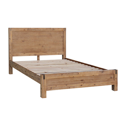 3 Pieces Bedroom Suite in Solid Wood Veneered Acacia Construction Timber Slat Queen Size Oak Colour Bed, Bedside Table