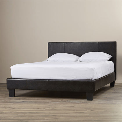 Single Size Leatheratte Bed Frame in Black Colour with Metal Joint Slat Base