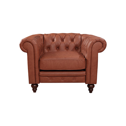 Single Seater Brown Sofa Armchair for Lounge Chesterfireld Style Button Tufted in Faux Leather