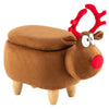 Velvet Brown Deer Ottoman Storage with Wooden Footrest