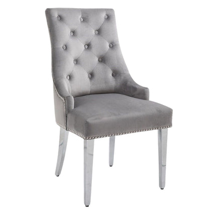 Little Lady Grey Bar Stool Quilted Velvet with a Silver-toned Ring Knocker