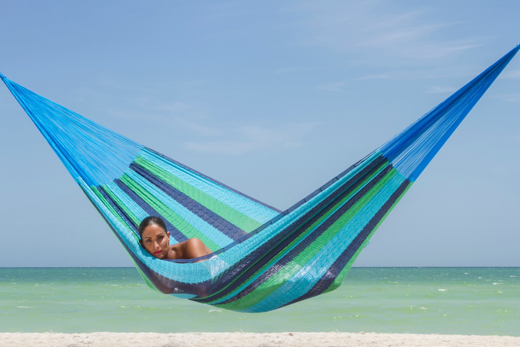 Jumbo Size Mayan Legacy Cotton Mexican Hammock in Oceanica Colour