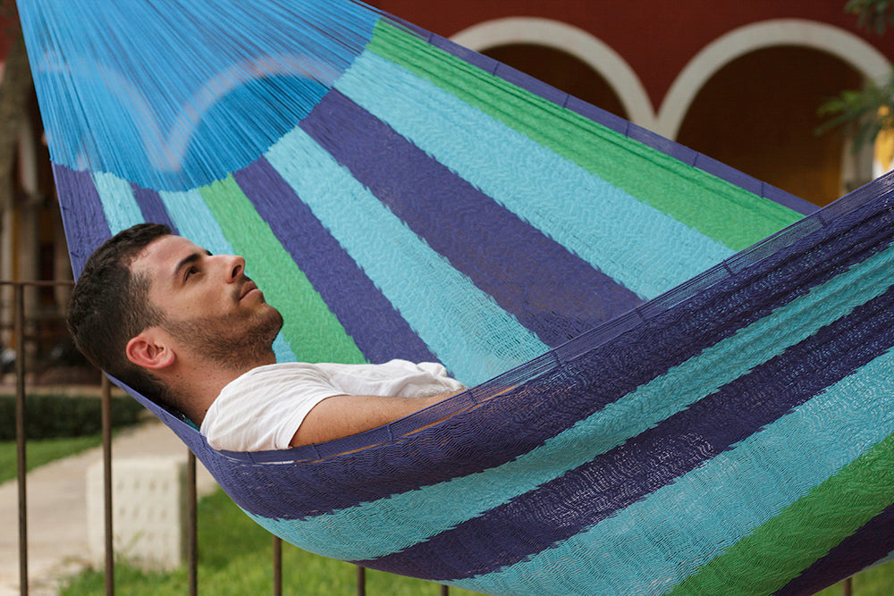 Jumbo Size Mayan Legacy Cotton Mexican Hammock in Oceanica Colour