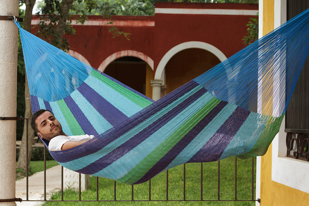 Jumbo Size Mayan Legacy Cotton Mexican Hammock in Oceanica Colour